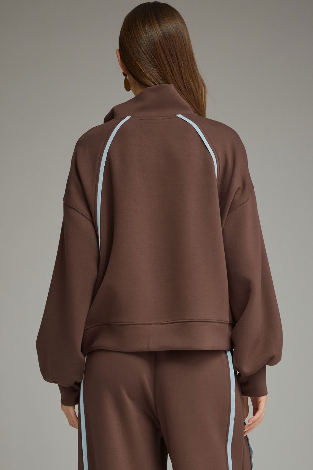 Contrast Taping Detail 1/4 Zip Neck Pullover