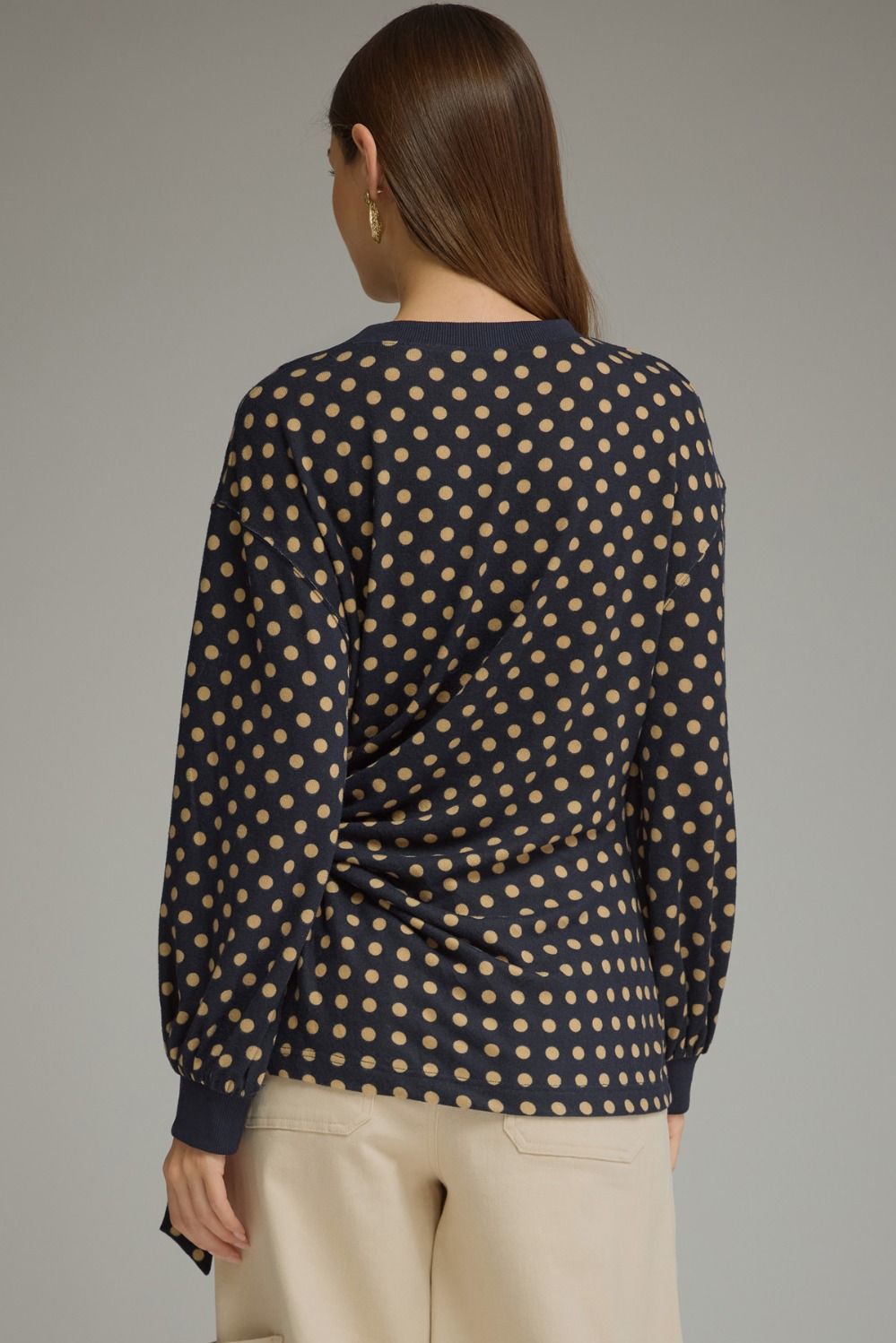 Polka Dot Side Tie Long Sleeve Top