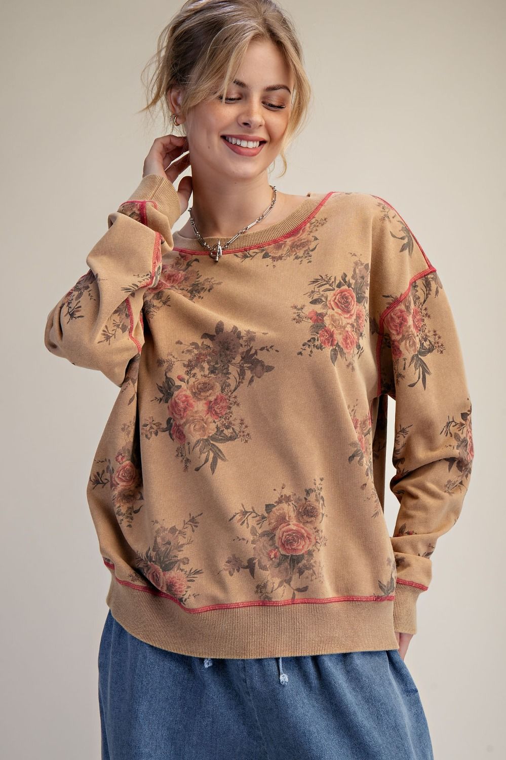 Vintage Floral Clusters Washed Pullover