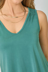 Cupro Modal Smocked Shoulder Tank Emerald