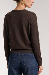 Long Sleeve Satin Drape Neck Woven Back Top Java Melange