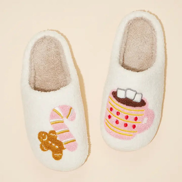 Gingerbread Man Hot Chocolate Slippers Pink