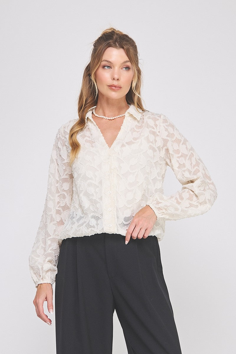 Burnout Floral Top Cream