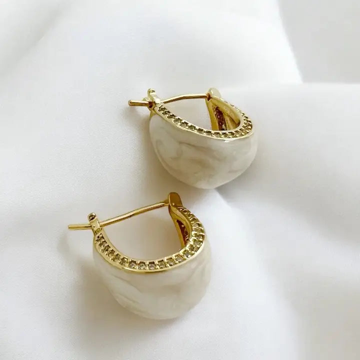 Palmer Colorful Enamel Gold Filled Hoop Earrings White