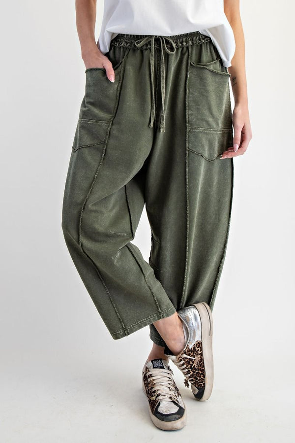 Mineral Washed Terry Knit Barrel Pants Pine Green