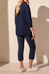 3/4 Sleeve Textured Mix Stripes Pullover Jet Blue