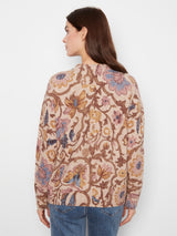 Printed Zipper Sleeve Detail Crew Neck Sweater Silhouette