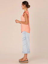 Double Ruffle Cap Sleeve Mineral Wash Top Cantaloupe