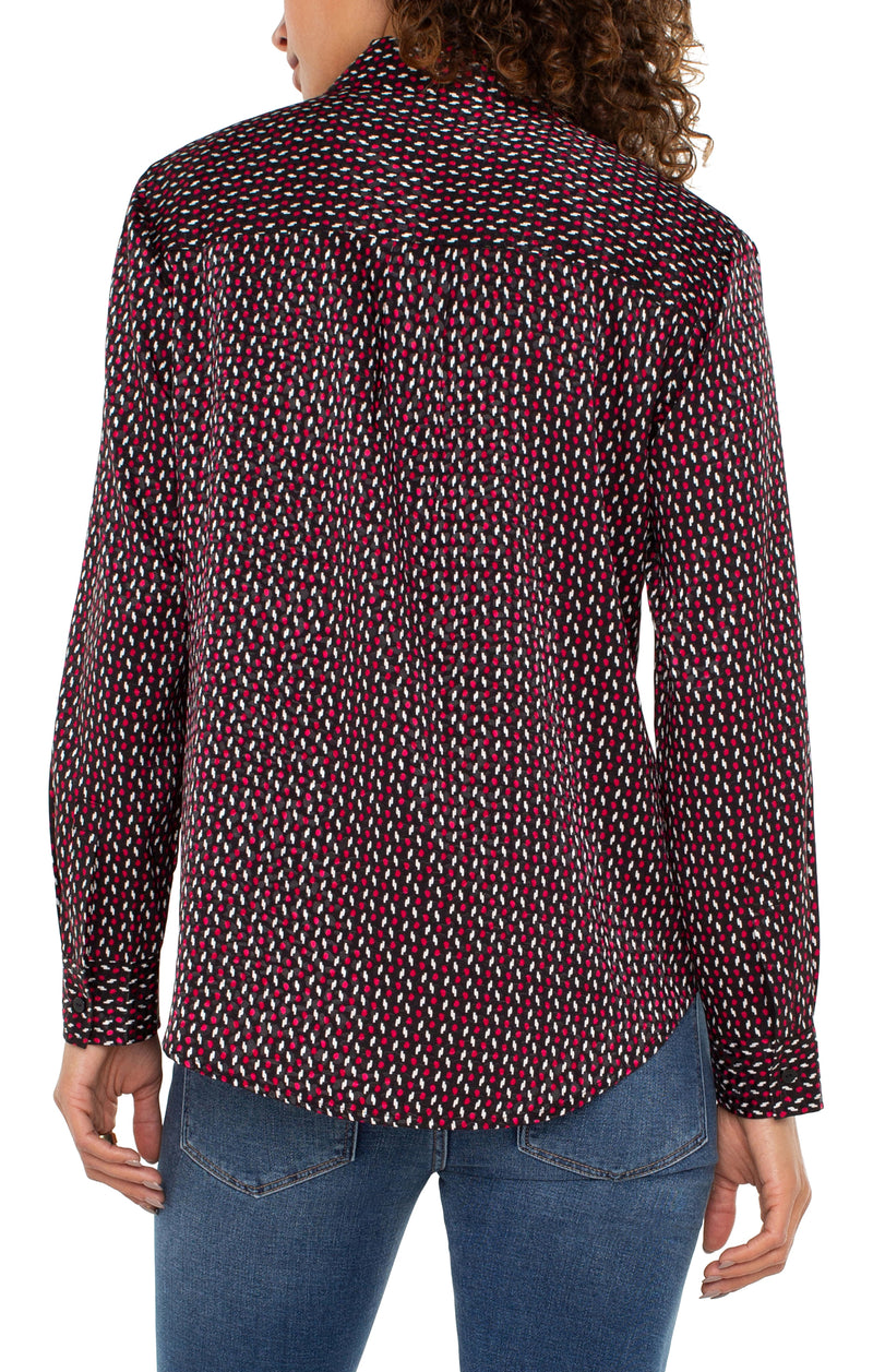 Flap Pocket Button Front Woven Blouse Star Ruby Dot