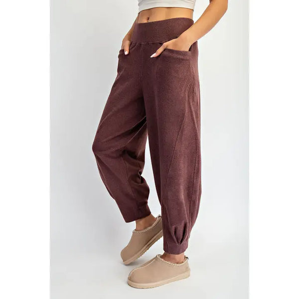 Brushed Rib Cocoon Jogger Pants Dark Cherry