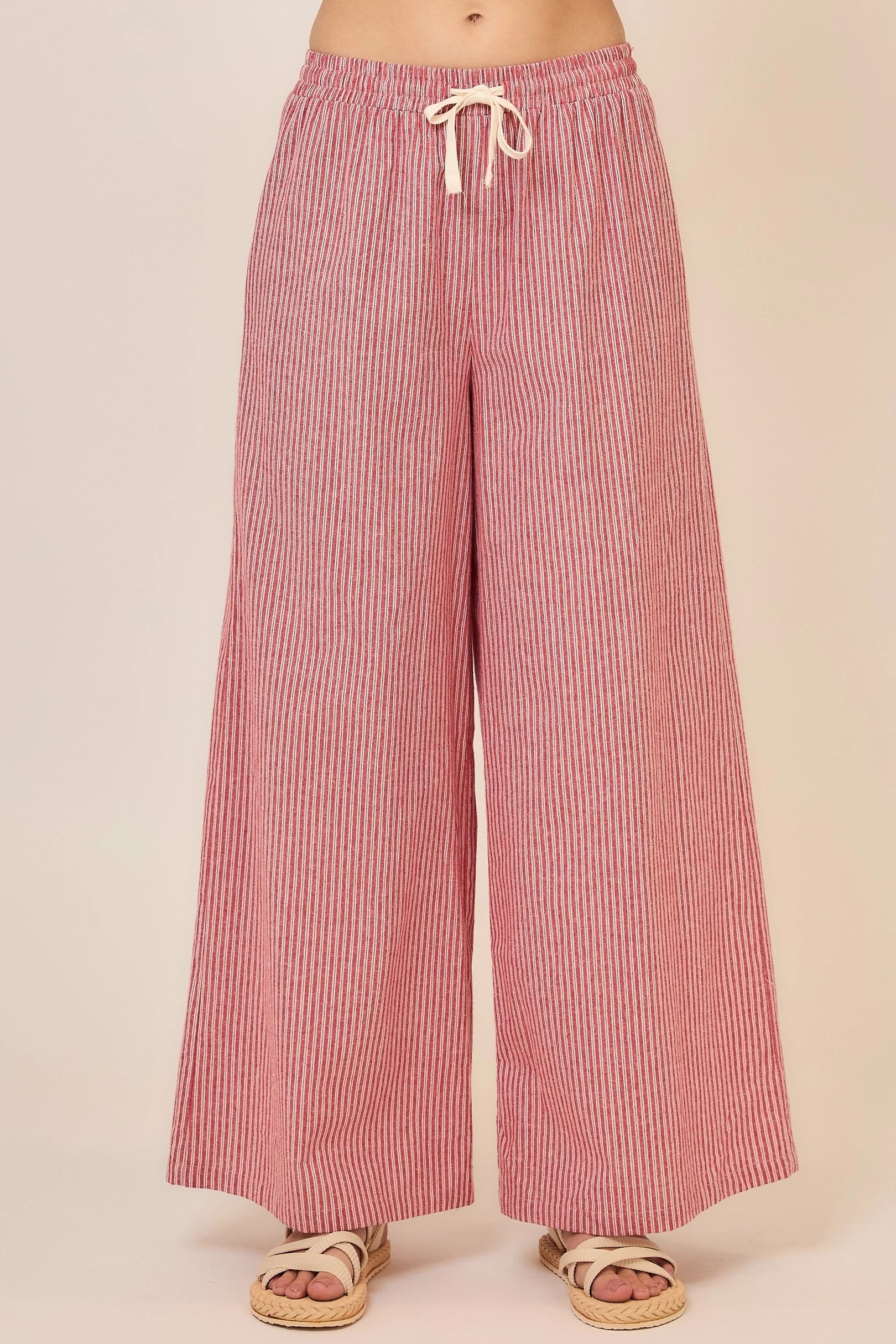 Pinstripe Wide Leg Pants Red