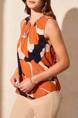 Smocked Neckline Printed Tank Carrot