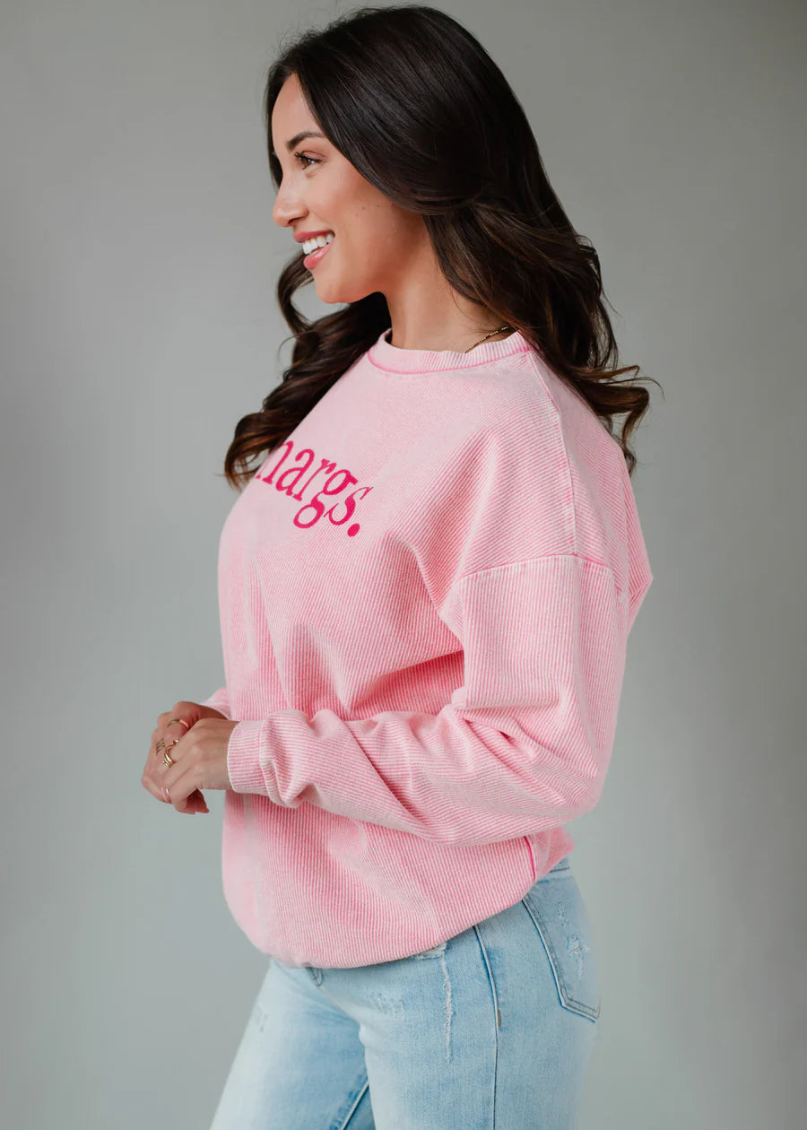 Margs Oversized Ribbed Crew Neck Sweatshirt Pink | Pink