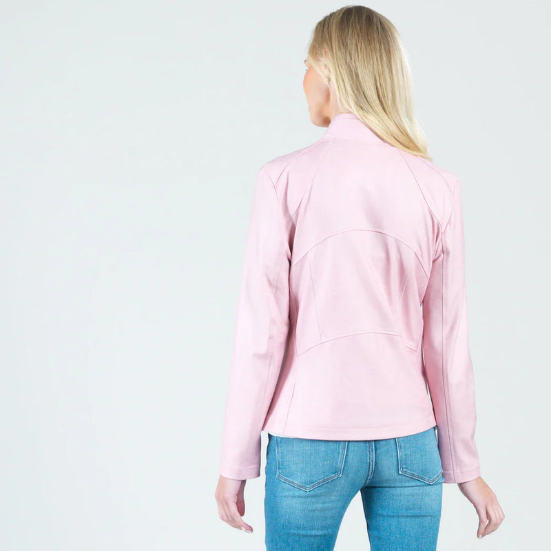 Classic Leather Knit Moto Jacket Pink