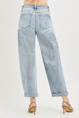 Flower Patch Slouchy Cropped Barrel Jeans Light