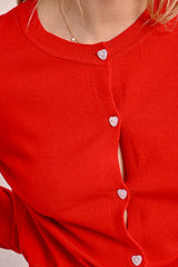 Heart Button Cardigan Red