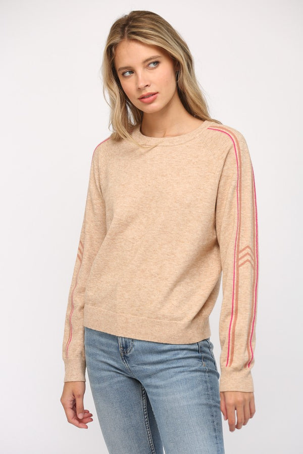 Stripe Detail Sleeve Sweater Oatmeal