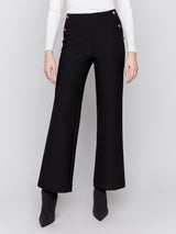 Button Detail Gutsy Crepe Flare Pants Black