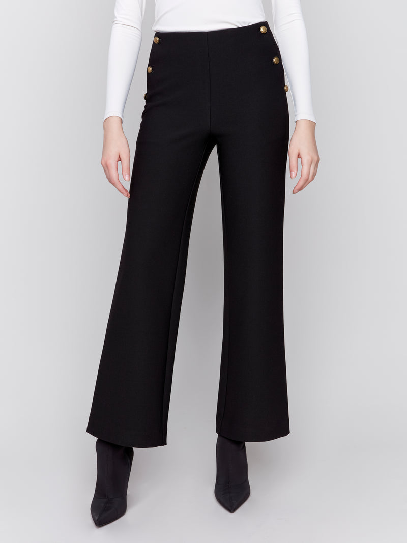 Button Detail Gutsy Crepe Flare Pants Black