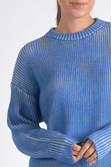 Vintage Ribbed Crew Neck Sweater Blue + White