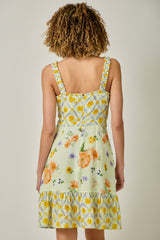 Mixed Floral Print Ruffle Dress Cream Mix