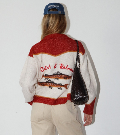 Catch & Release Fisherman Cardigan Oatmeal Red