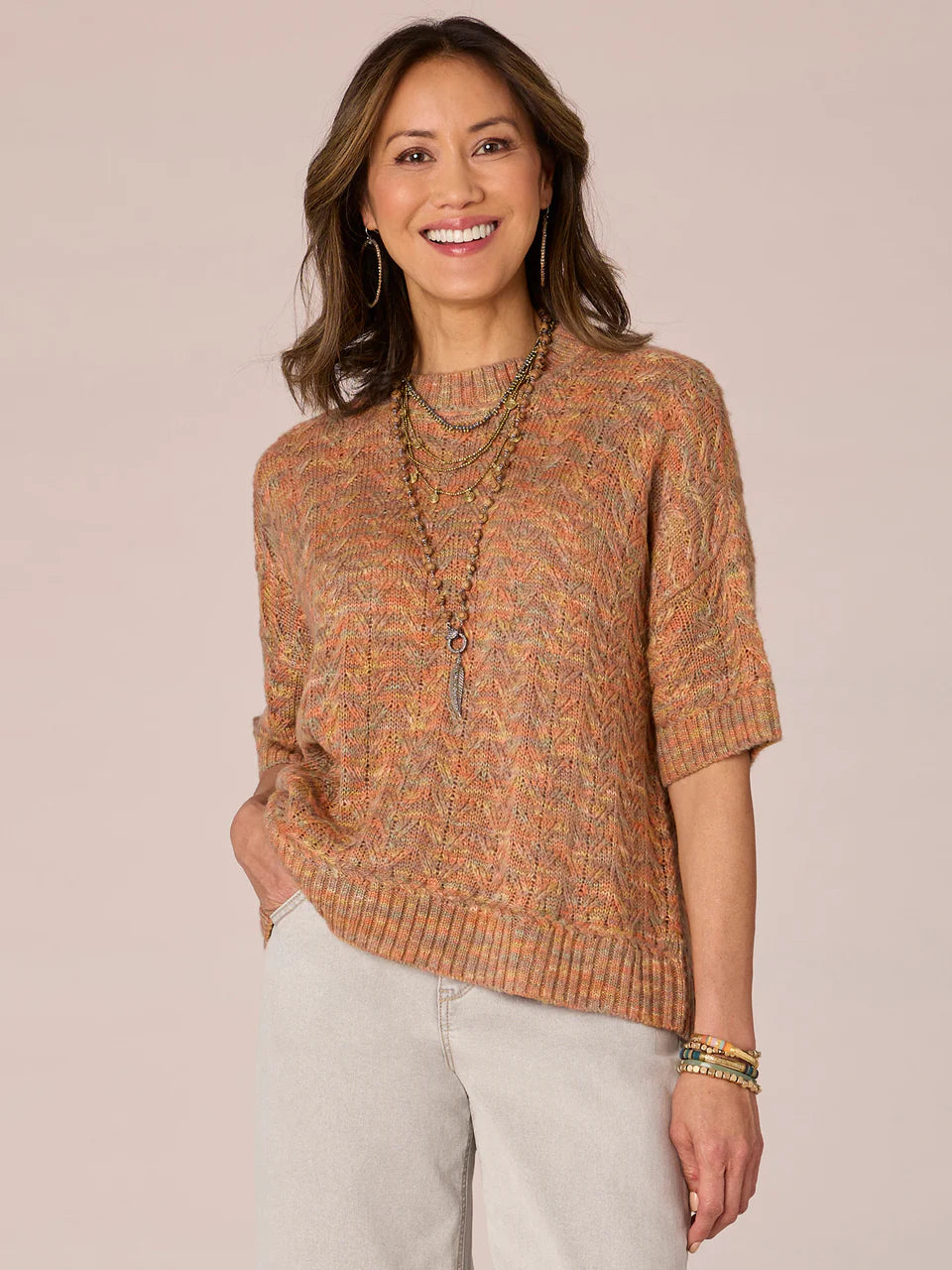 Space Dye Elbow Sleeve Sweater Ginger Spice Multi