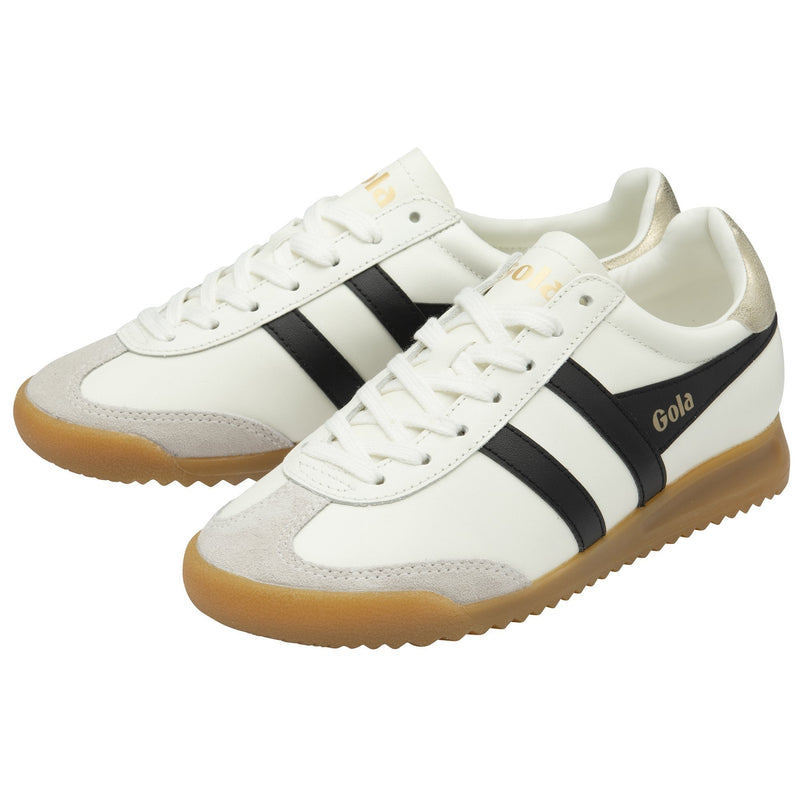 Torpedo Leather Sneakers Off White, Black + Gold