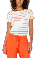 Boat Neck Knit Tee Whipped Cream Stripe