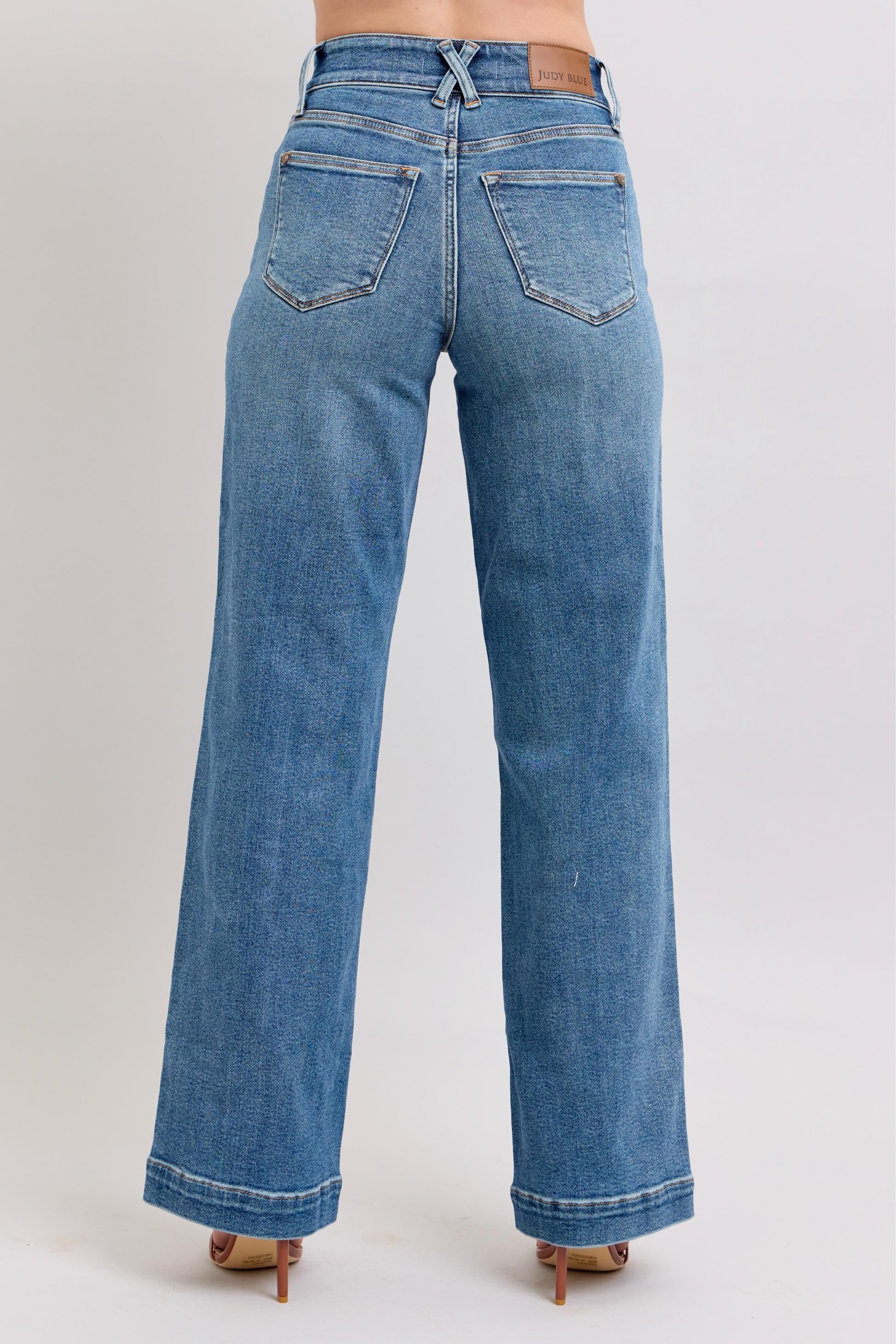 High Waist Star Front Seam Detail Wide Leg Jeans Medium