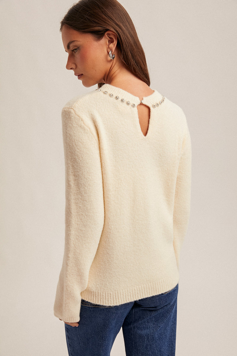 Jewel Neck Sweater Cream