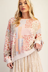 Floral Printed Washed Terry Pullover Blush