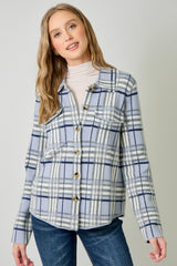 Check Patterened Sweater Jacket Cloudy Blue Mix