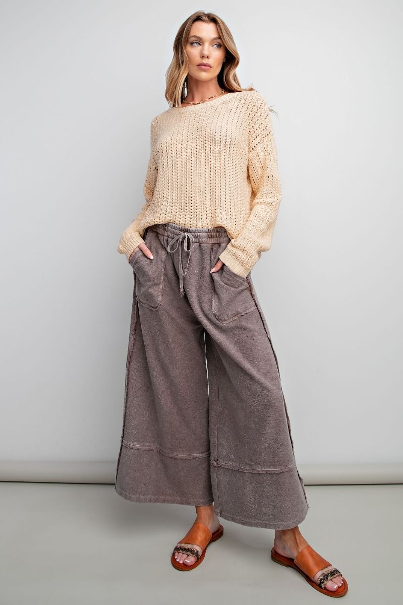 Mineral Wash Terry Knit Palazzo Pants Espresso
