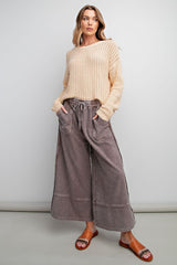 Mineral Wash Terry Knit Palazzo Pants Espresso