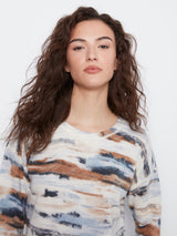 Abstract Space Dye Distressed Hem Sweater Stream