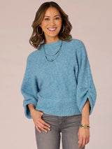 3/4 Dolman Sleeve Funnel Neck Sweater Sparkle Blue