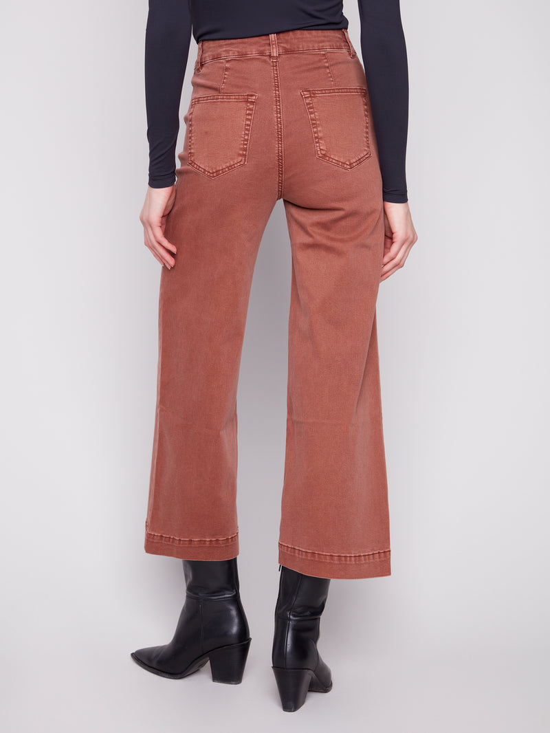 Patch Pocket Wide Leg Twill Pants Sepia