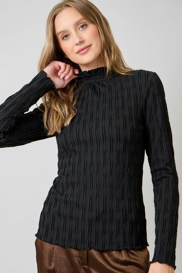 Lettuce Edge Textured Knit Top Black