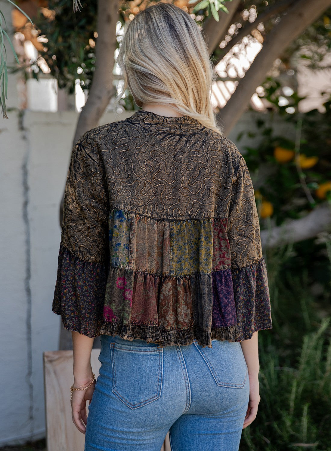 Lapel Detail Cropped Top With Boho Embroider Amber