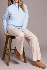 Stitched Shoulder Detail 1/4 Zip Long Sleeve Top Chambray