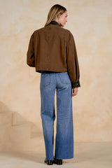 Leather Trim Cropped Chore Jacket Cocoa
