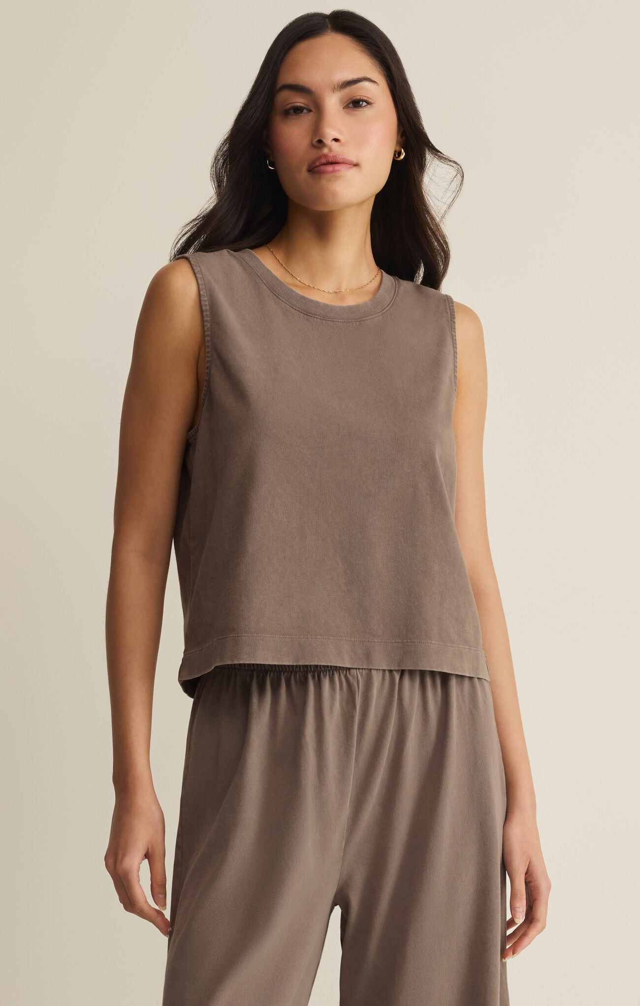 Sloane Crew Neck Jersey Muscle Tank Truly Taupe
