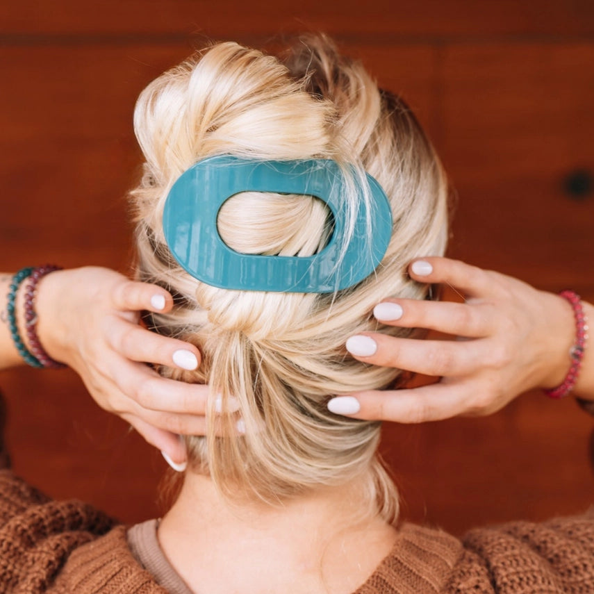 Teleties Large Flat Round Clip Teal with It