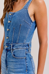 Kendall Wide Leg Denim Jumpsuit Medium Dark