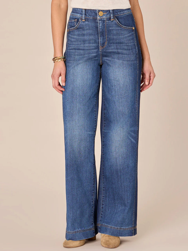 Skyrise Double Side Seam Wide Leg Jeans Blue Indigo