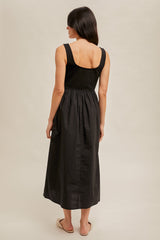 Mix Media Scoop Neck Midi Dress Black