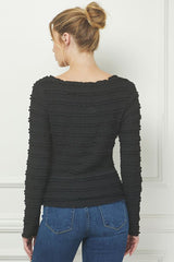 Long Sleeve Layered Ruffle Lace Top Black