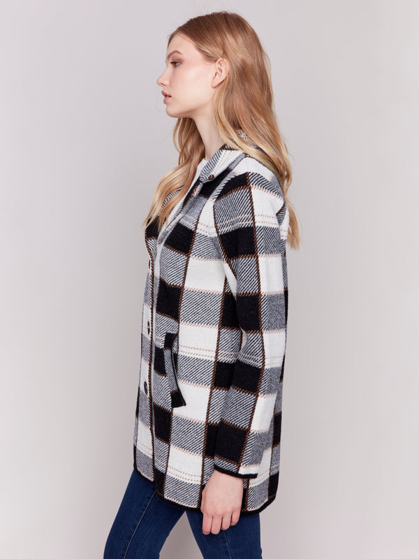 Knit Plaid Long Coat Truffle