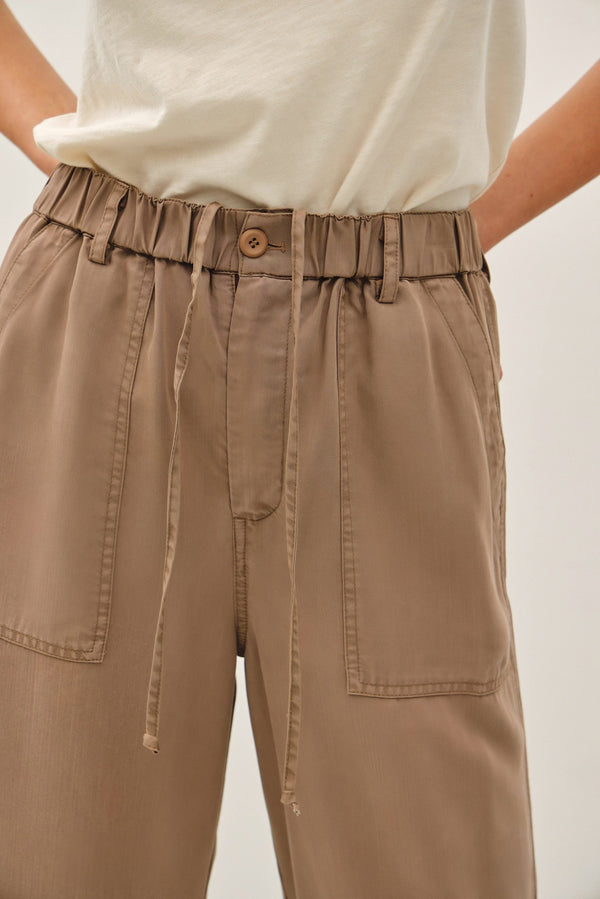 Wide Leg Tencel Drawstring Waist Pants Hazelnut